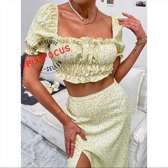 ZARA 2 PIECE SKIRT SET CO-ORD YELLOW PRINT NWT - Picture 5 of 12
